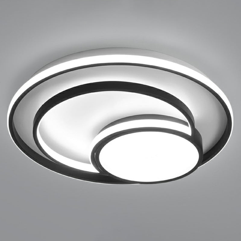 Black Minimalist 3-Ring Flush Mount Ceiling Lamp with Acrylic Shade