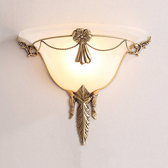 Trumpet Flare Sconce Light with White Glass and Brass Wall Fixture for Living Room - 9.5"/12.5" Wide