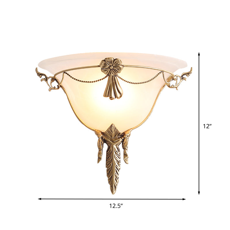 Trumpet Flare Sconce Light with White Glass and Brass Wall Fixture for Living Room - 9.5"/12.5" Wide