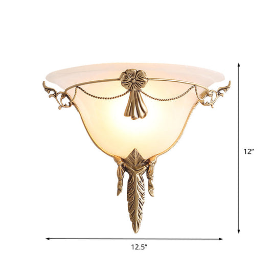 Trumpet Flare Sconce Light with White Glass and Brass Wall Fixture for Living Room - 9.5"/12.5" Wide