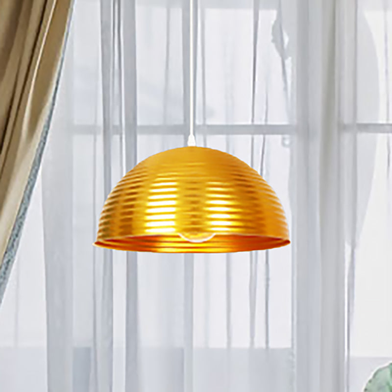 Contemporary Dome Shade Pendant Light - Ruffle Single Head Metal Pendant, Red/Yellow/Blue - Available in 12"/16"/19.5" Width