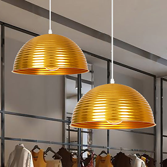 Contemporary Dome Shade Pendant Light - Ruffle Single Head Metal Pendant, Red/Yellow/Blue - Available in 12"/16"/19.5" Width