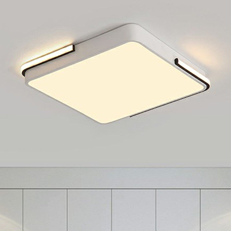 Geometric LED Ceiling Light in White - Nordic Metal Flush Fixture for Living Room