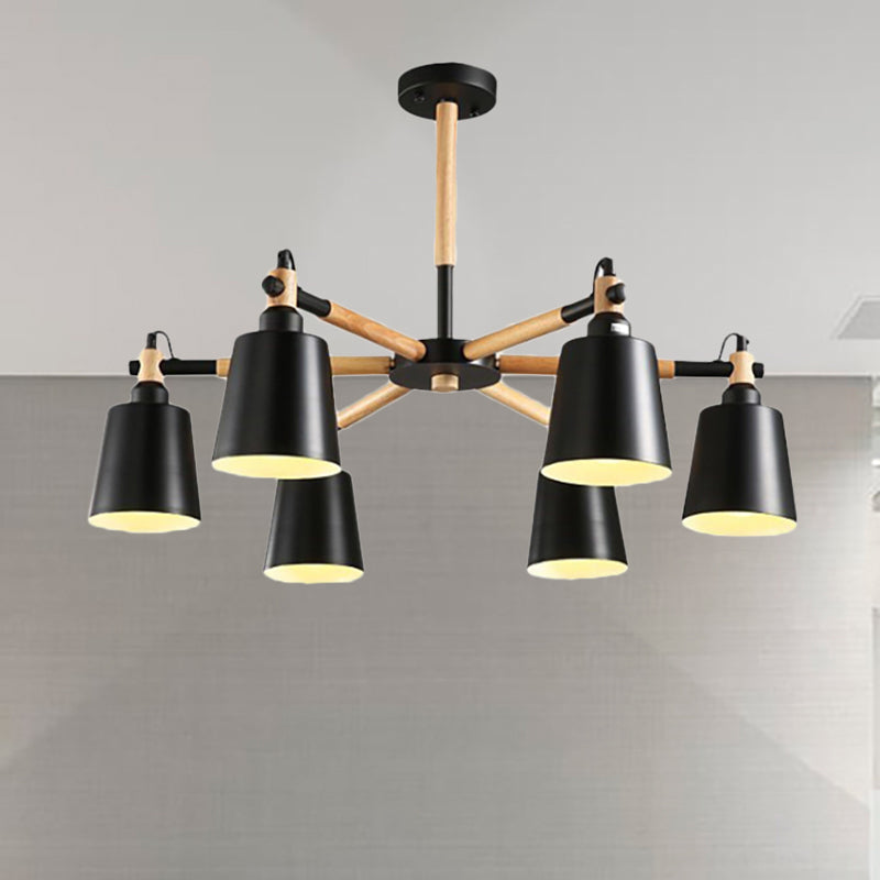 Nordic Metal Pendant Light Fixture - 6-Light Tapered Shade Design for Bedroom