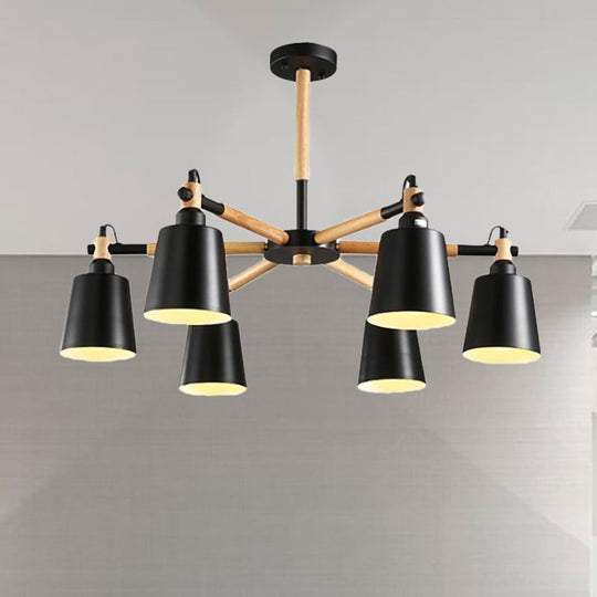 Nordic Metal Pendant Light Fixture - 6-Light Tapered Shade Design for Bedroom