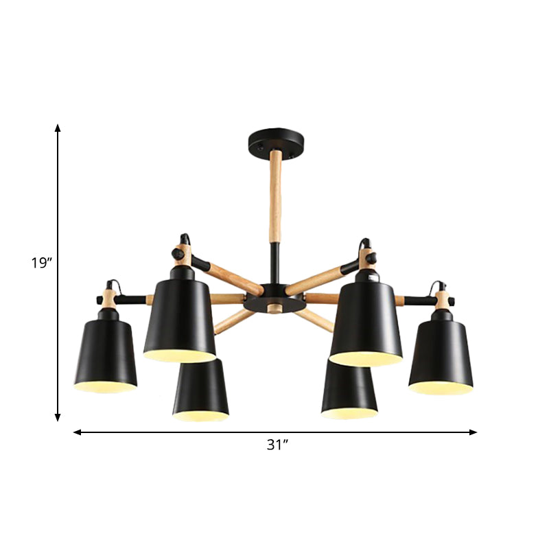 Nordic Metal Pendant Light Fixture - 6-Light Tapered Shade Design for Bedroom