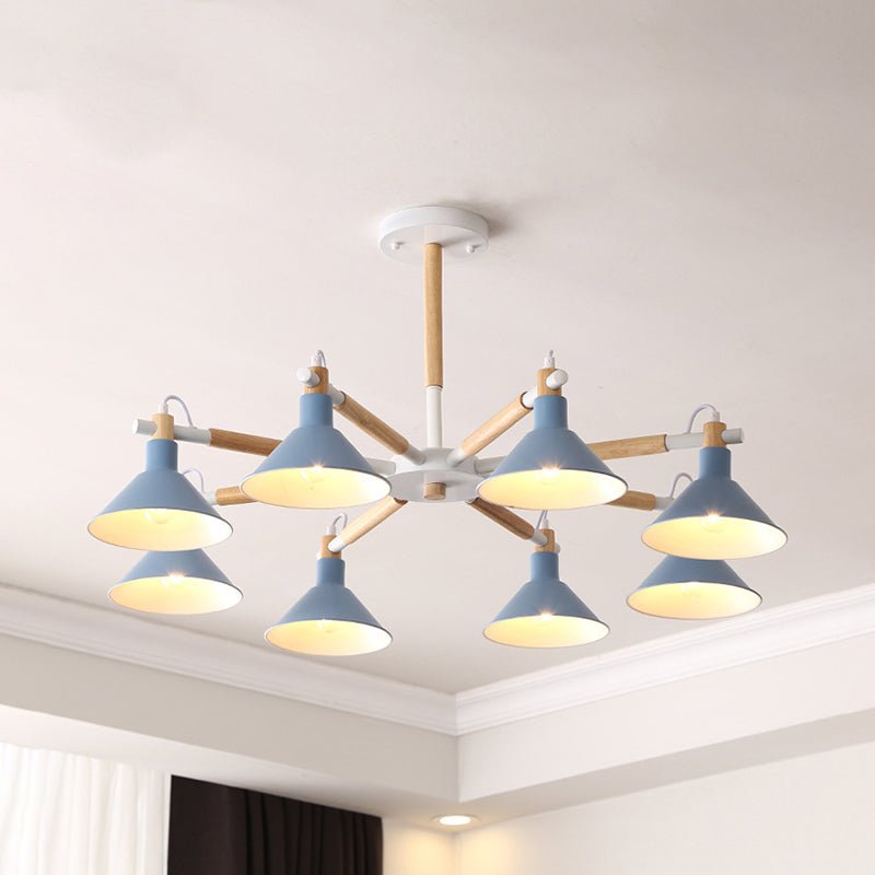Modern Metal 8-Bulb Hanging Chandelier - Horn Shape Design for Living Room