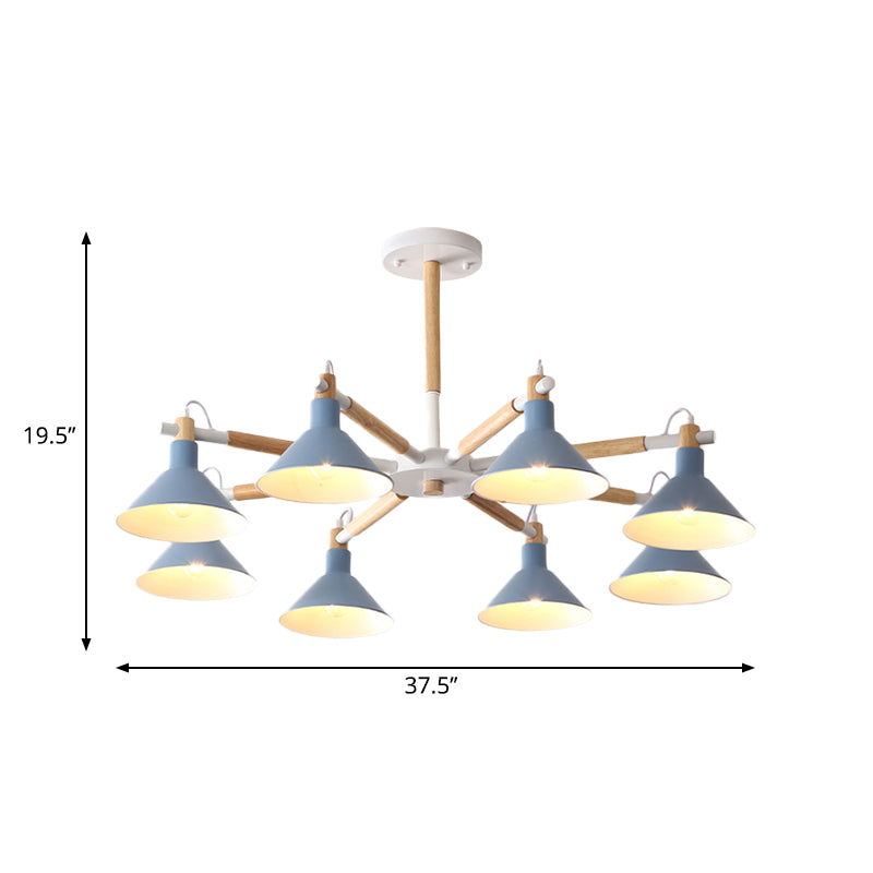 Modern Metal 8-Bulb Hanging Chandelier - Horn Shape Design for Living Room