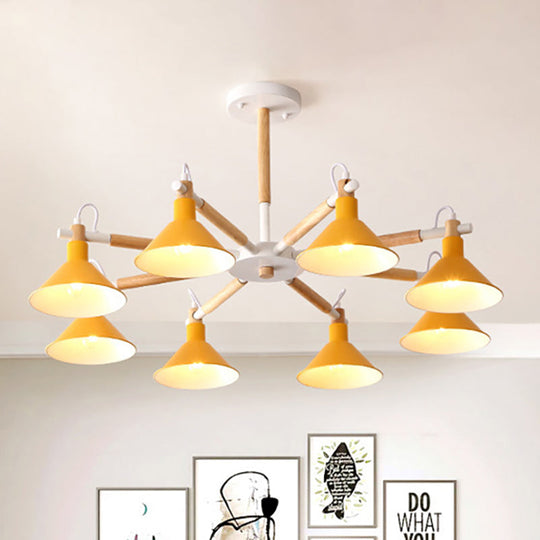 Modern Metal 8-Bulb Hanging Chandelier - Horn Shape Design for Living Room