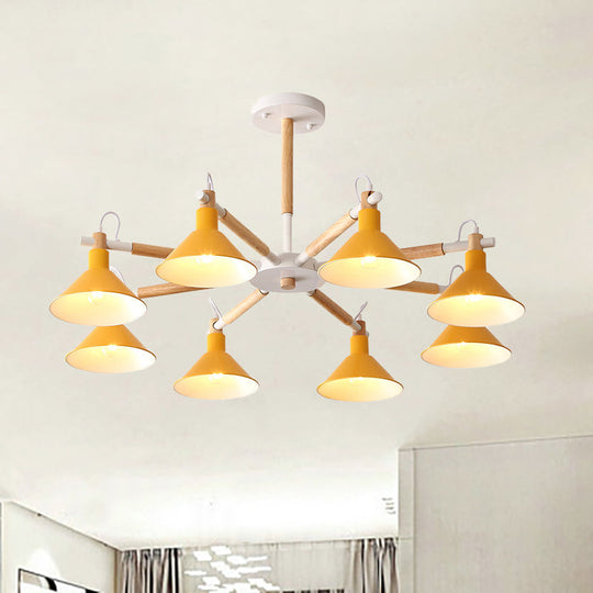 Modern Metal 8-Bulb Hanging Chandelier - Horn Shape Design for Living Room