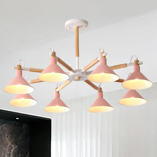 Modern Metal 8-Bulb Hanging Chandelier - Horn Shape Design for Living Room
