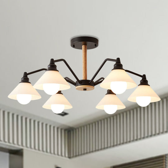 Simple Style 6-Light Metal Chandelier for Living Room with Conical Shade