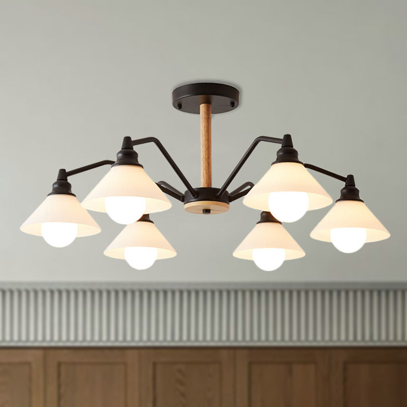 Simple Style 6-Light Metal Chandelier for Living Room with Conical Shade