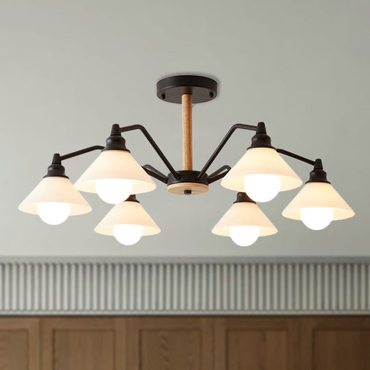 Simple Style 6-Light Metal Chandelier for Living Room with Conical Shade