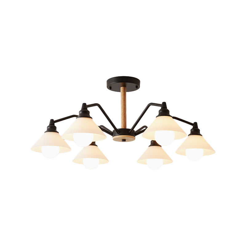 Simple Style 6-Light Metal Chandelier for Living Room with Conical Shade