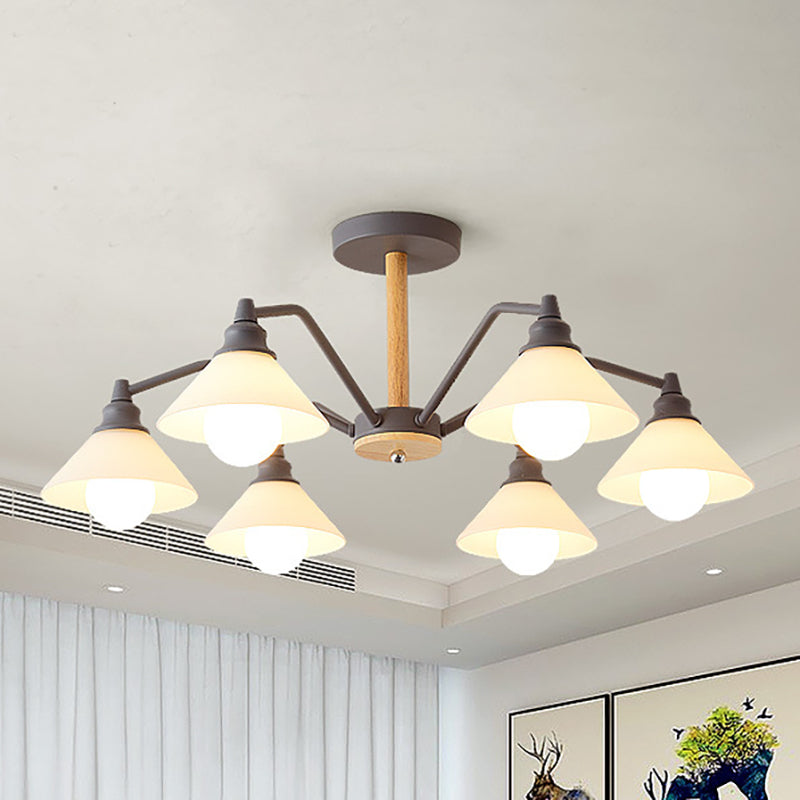 Simple Style 6-Light Metal Chandelier for Living Room with Conical Shade