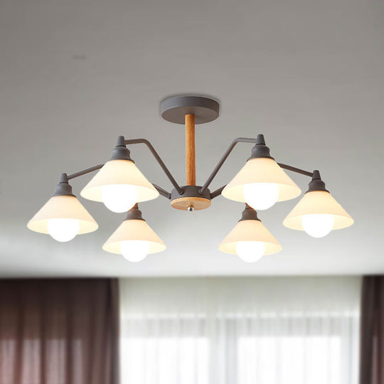 Simple Style 6-Light Metal Chandelier for Living Room with Conical Shade