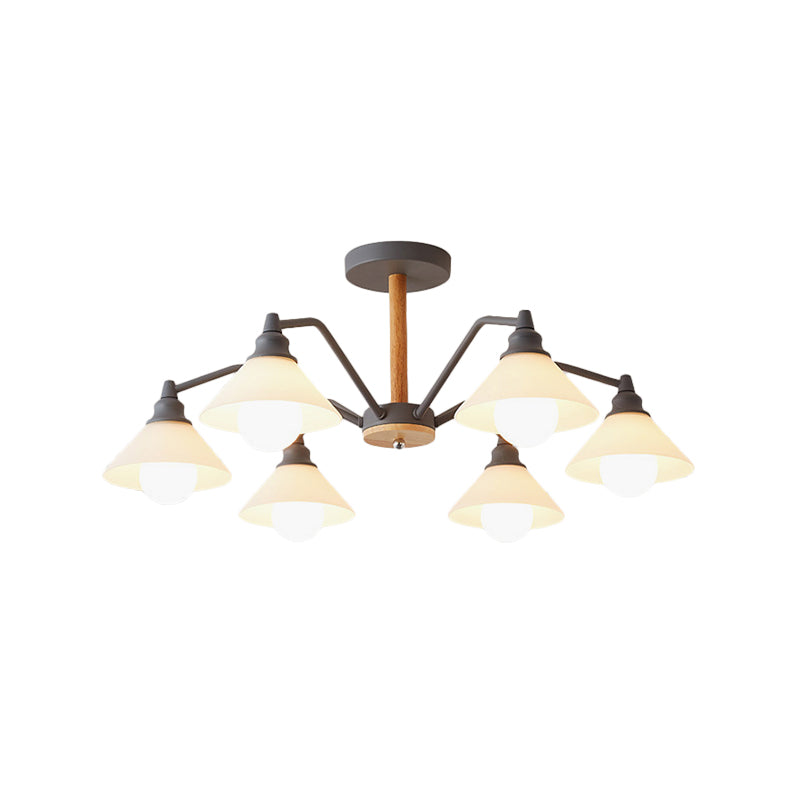 Simple Style 6-Light Metal Chandelier for Living Room with Conical Shade
