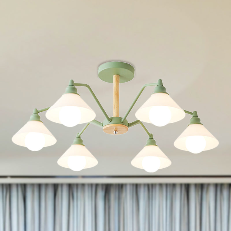 Simple Style 6-Light Metal Chandelier for Living Room with Conical Shade