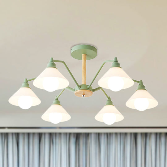 Simple Style 6-Light Metal Chandelier for Living Room with Conical Shade
