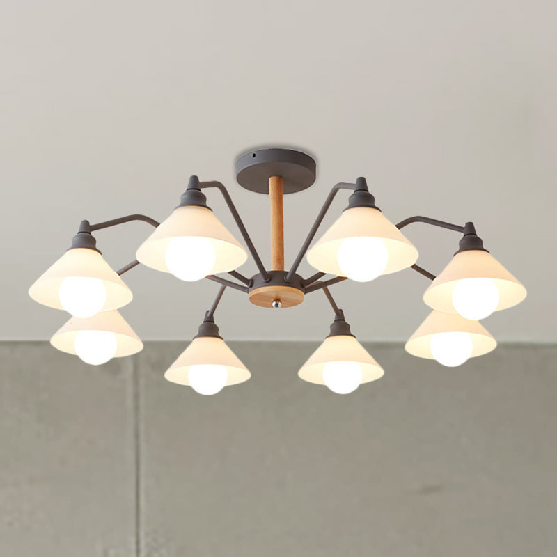 Modern Pyramid Living Room Chandelier Metal: 8-Light Hanging Fixture in Black/Green/Grey