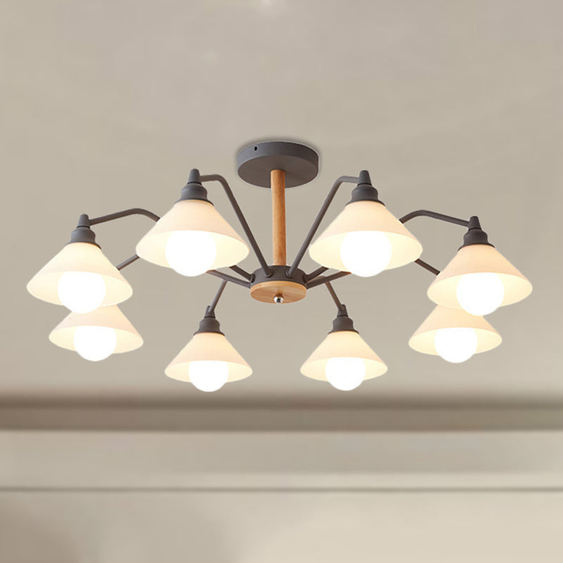 Modern Pyramid Living Room Chandelier Metal: 8-Light Hanging Fixture in Black/Green/Grey