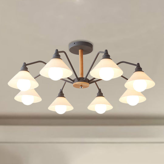 Modern Pyramid Living Room Chandelier Metal: 8-Light Hanging Fixture in Black/Green/Grey