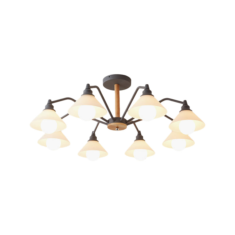 Modern Pyramid Living Room Chandelier Metal: 8-Light Hanging Fixture in Black/Green/Grey