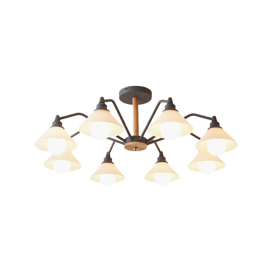 Modern Pyramid Living Room Chandelier Metal: 8-Light Hanging Fixture in Black/Green/Grey