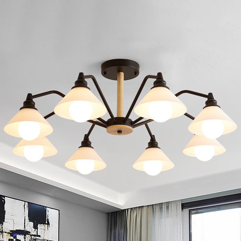 Modern Pyramid Living Room Chandelier Metal: 8-Light Hanging Fixture in Black/Green/Grey