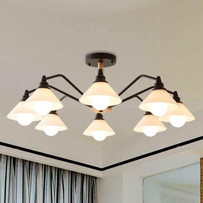 Modern Pyramid Living Room Chandelier Metal: 8-Light Hanging Fixture in Black/Green/Grey