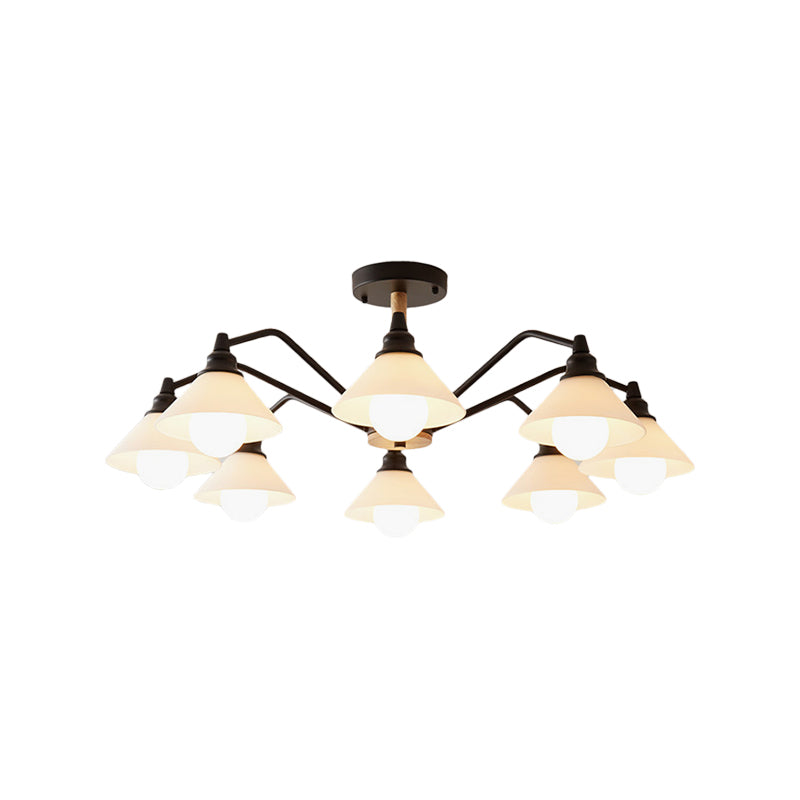 Modern Pyramid Living Room Chandelier Metal: 8-Light Hanging Fixture in Black/Green/Grey