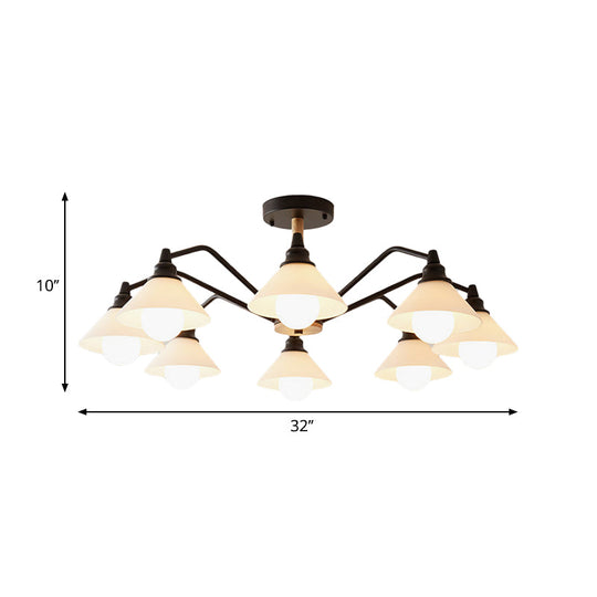Modern Pyramid Living Room Chandelier Metal: 8-Light Hanging Fixture in Black/Green/Grey