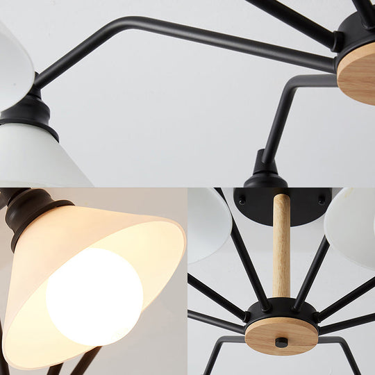 Modern Pyramid Living Room Chandelier Metal: 8-Light Hanging Fixture in Black/Green/Grey