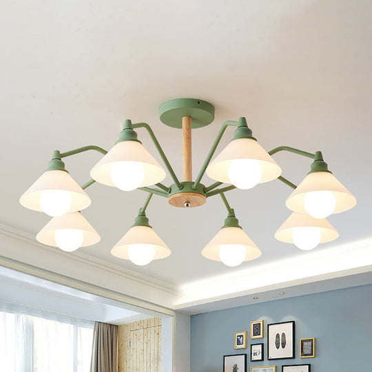 Modern Pyramid Living Room Chandelier Metal: 8-Light Hanging Fixture in Black/Green/Grey