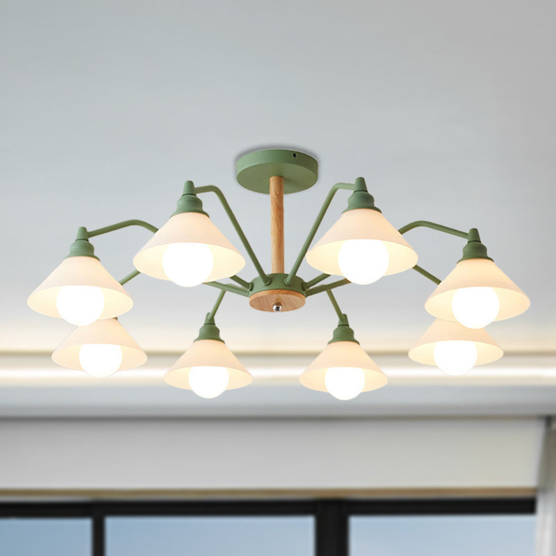 Modern Pyramid Living Room Chandelier Metal: 8-Light Hanging Fixture in Black/Green/Grey