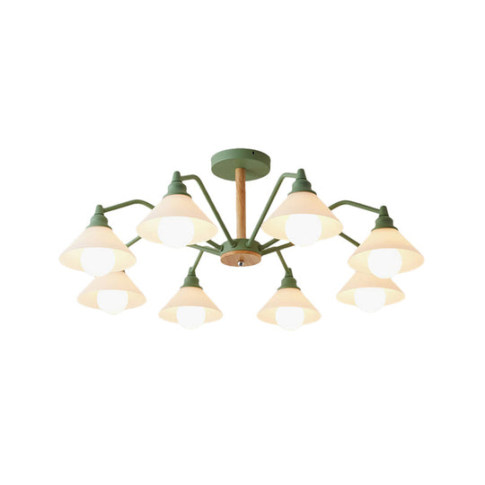 Modern Pyramid Living Room Chandelier Metal: 8-Light Hanging Fixture in Black/Green/Grey