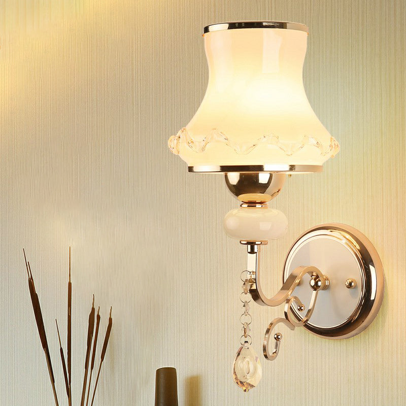 Matte White Glass Wall Sconce with Flared Mount and Gold Finish