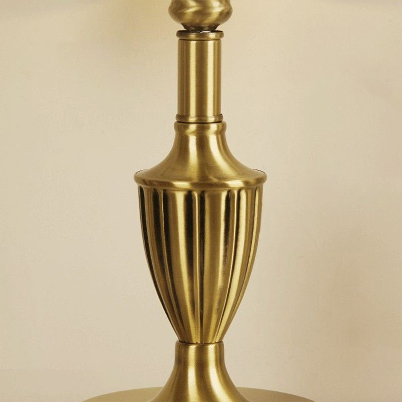 Vintage Brass Nightstand Lamp with Fabric Flower Table Light and Beaded Trim