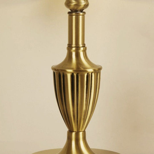 Vintage Brass Nightstand Lamp with Fabric Flower Table Light and Beaded Trim