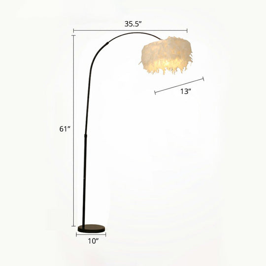 Nordic Feather Floor Lamp with Fishing Rod Arm for Bedroom - Stand Up Light (1 Bulb)