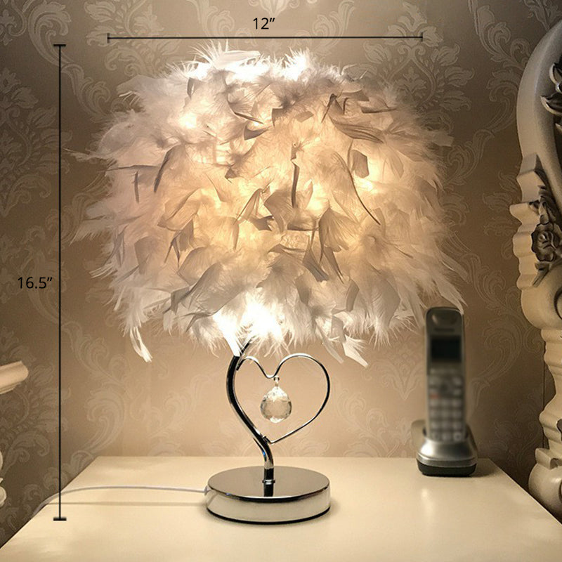 Nordic Feather Cylinder Table Lamp: Single-Bulb Nightstand Lighting for Bedroom