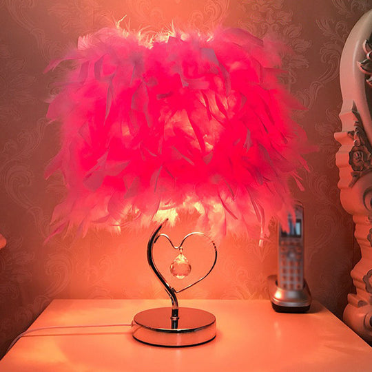Nordic Feather Cylinder Table Lamp: Single-Bulb Nightstand Lighting for Bedroom