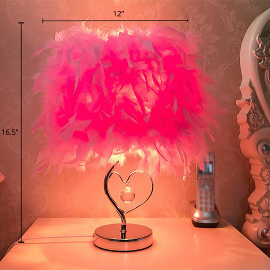 Nordic Feather Cylinder Table Lamp: Single-Bulb Nightstand Lighting for Bedroom