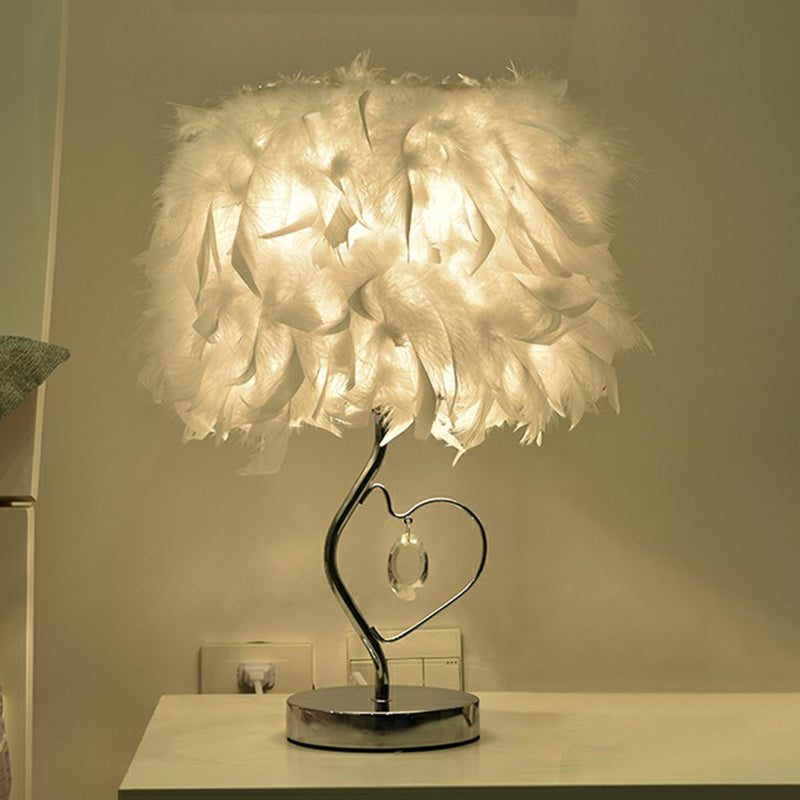 Nordic Feather Table Lamp - Cylindrical Natural Light for Bedroom or Nightstand