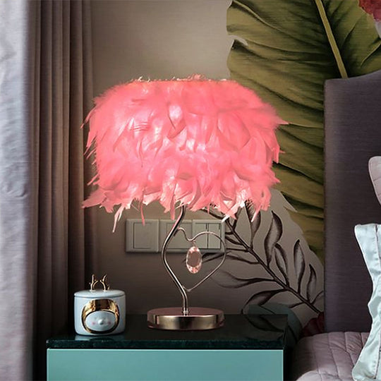 Nordic Feather Table Lamp - Cylindrical Natural Light for Bedroom or Nightstand