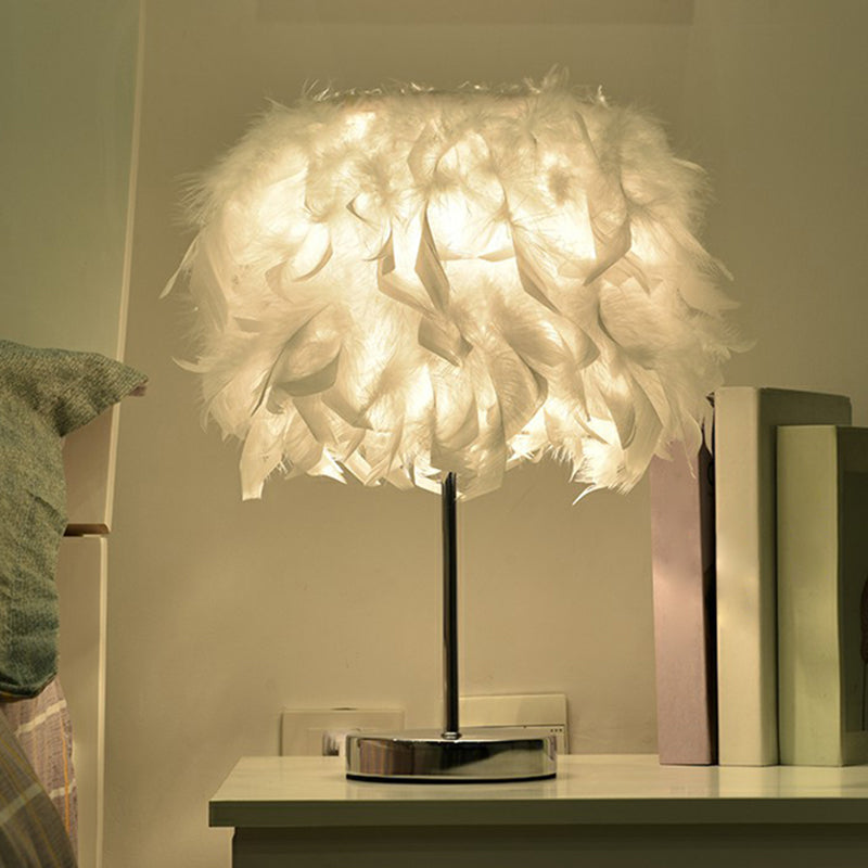Nordic Feather Table Lamp - Cylindrical Natural Light for Bedroom or Nightstand