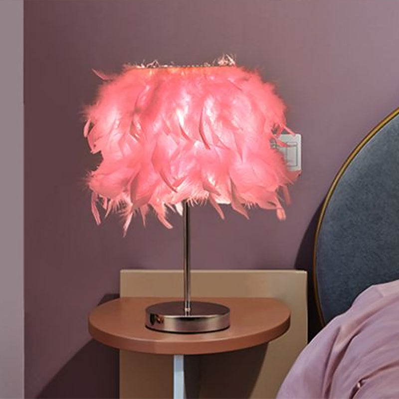 Nordic Feather Table Lamp - Cylindrical Natural Light for Bedroom or Nightstand