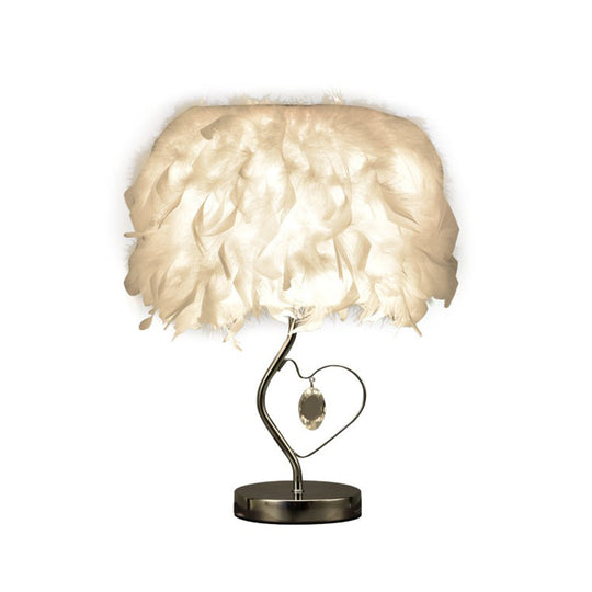 Nordic Feather Table Lamp - Cylindrical Natural Light for Bedroom or Nightstand