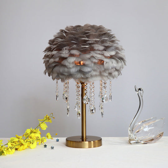 Romantic Feather Table Lamp: Modern Domed 1-Light Night Light with Crystal Decor